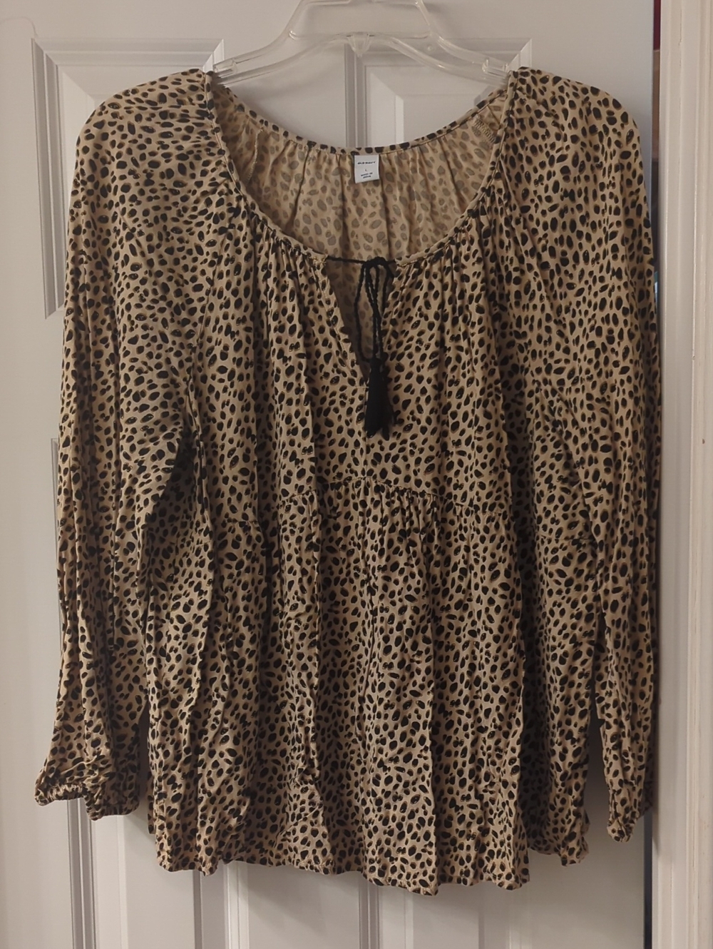Old Navy Tan and Black Leopard Peasant Blouse
